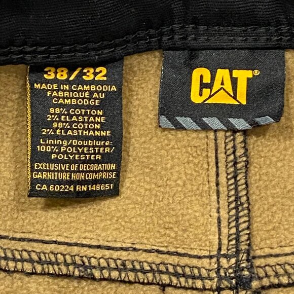 CAT Caterpillar Work Pants Mens 38 x 32 Black Canvas Fleece Lined Insulated - Picture 5 of 11